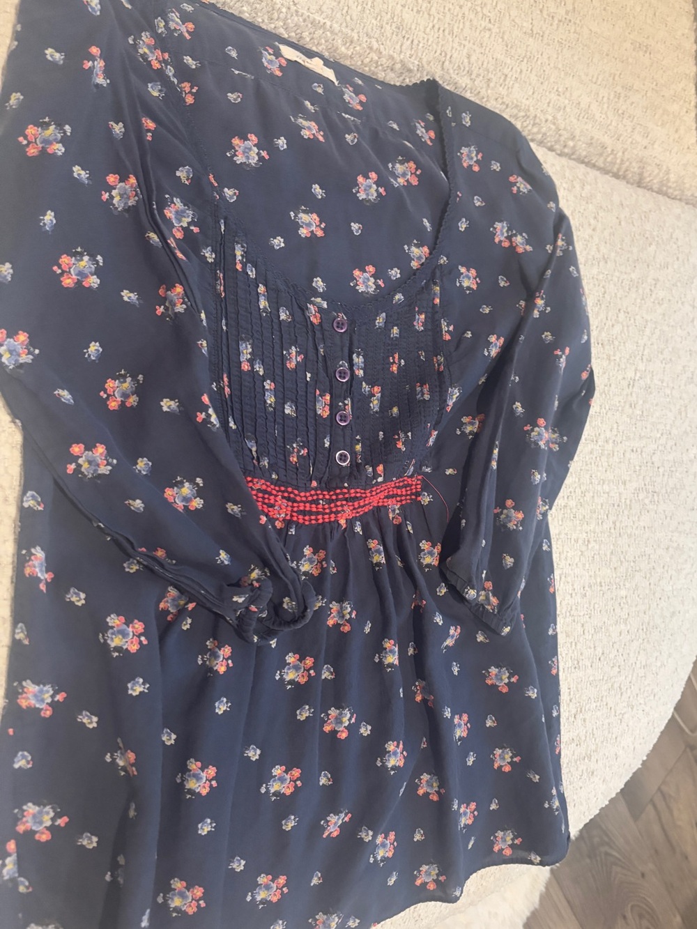 aerie Navy Floral Peasant Tunic with Red Accent - Picture 2 of 5